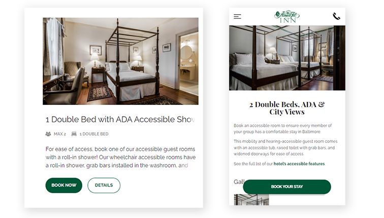 Examples of hotel websites with clear accessibility information for their rooms 