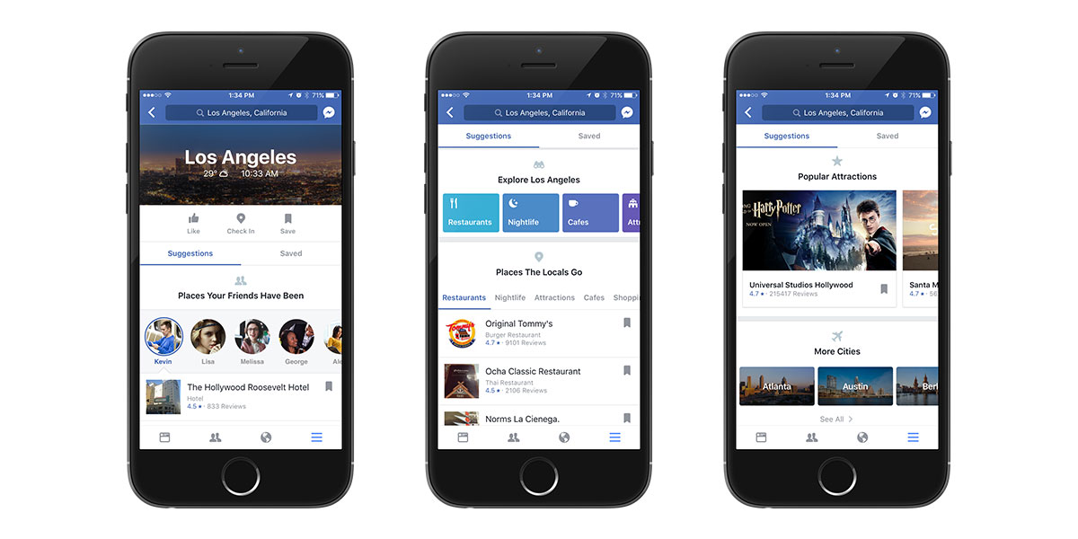 Facebook's search functionality City Guides