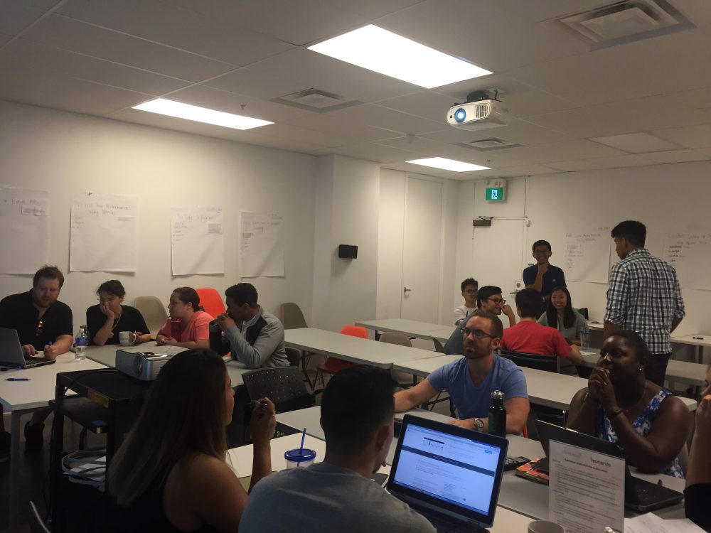 Leonardo employees get into teams and start working on their hackathon ideas