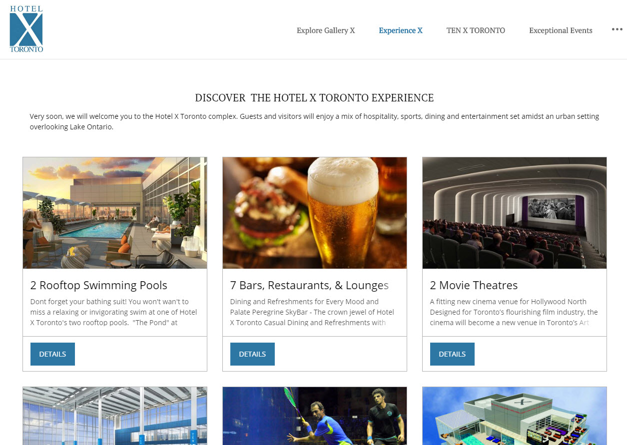 Hotel X website, Experience X page