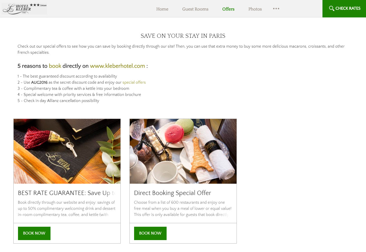 L'Hotel Kleber booking page